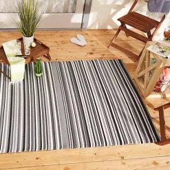 Kirklands Home Outdoor Rugs|Black Barcode Stripe Outdoor Area Rug, 4x6