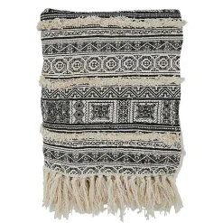 Hot Black Beige Block Print Throw Blanket Blankets & Throws