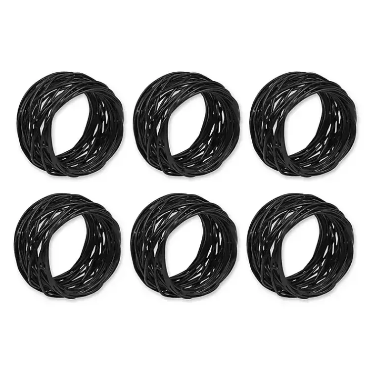 Kirklands Home Table Linens|Bird Nest 6-pc. Napkin Ring Set Black