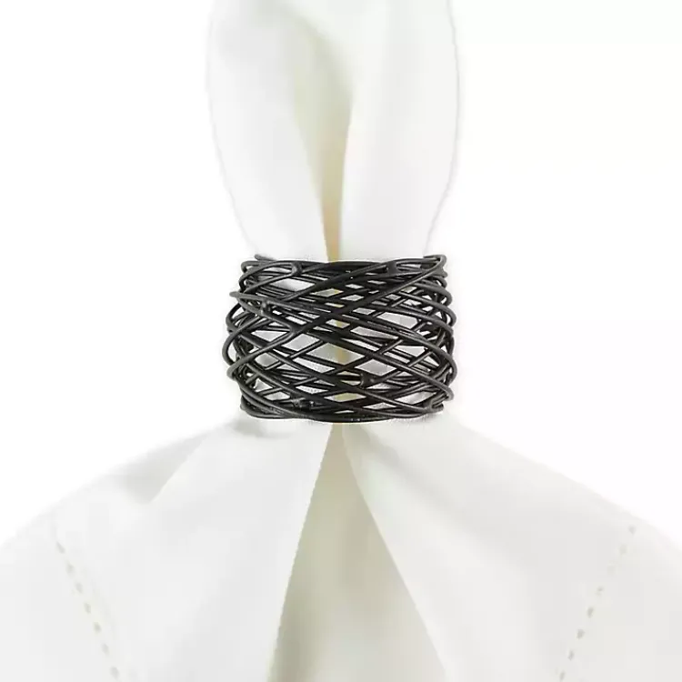 Kirklands Home Table Linens|Bird Nest 6-pc. Napkin Ring Set Black