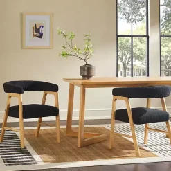 Kirklands Home Dining Chairs|Boucle Curved Ezra Dining Chairs, Set of 2 Black