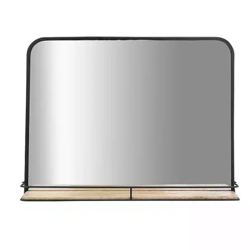Kirklands Home Decorative Mirrors|Black Brown Metal Shelf Horizontal Wall Mirror