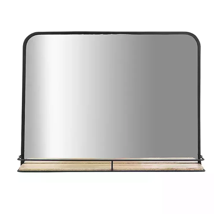 Kirklands Home Decorative Mirrors|Black Brown Metal Shelf Horizontal Wall Mirror