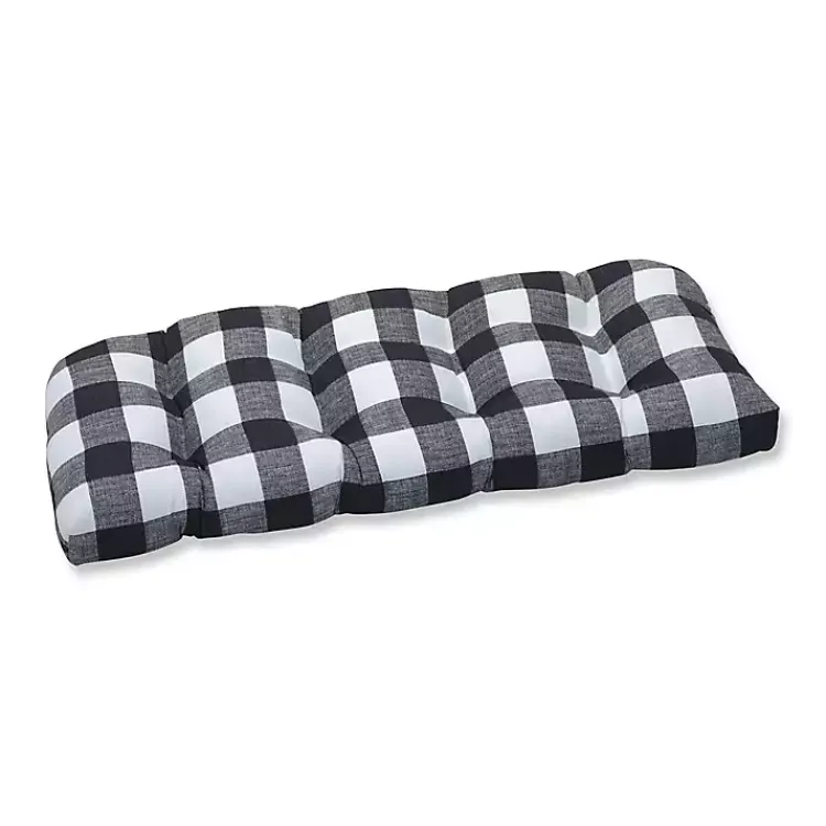 Kirklands Home Outdoor Cushions & Pillows|Buffalo Check Outdoor Loveseat Cushion Black