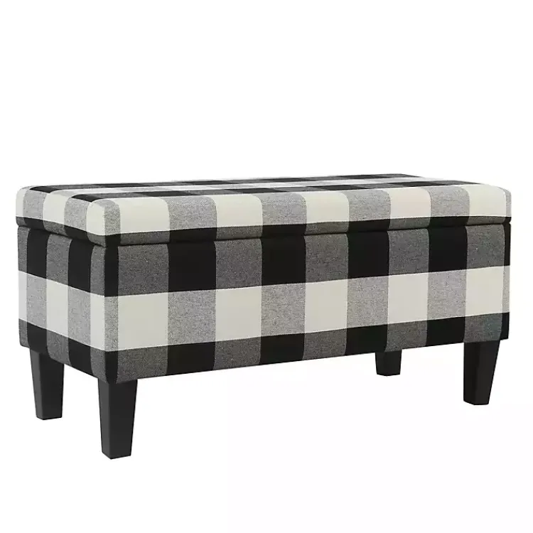 Kirklands Home Benches & Ottomans|Black Buffalo Check Storage Bench