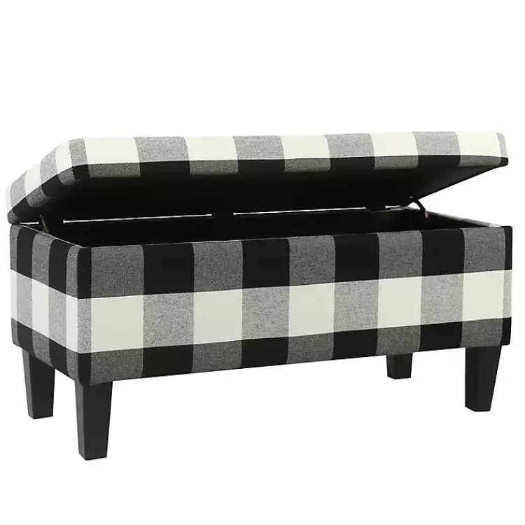 Kirklands Home Benches & Ottomans|Black Buffalo Check Storage Bench