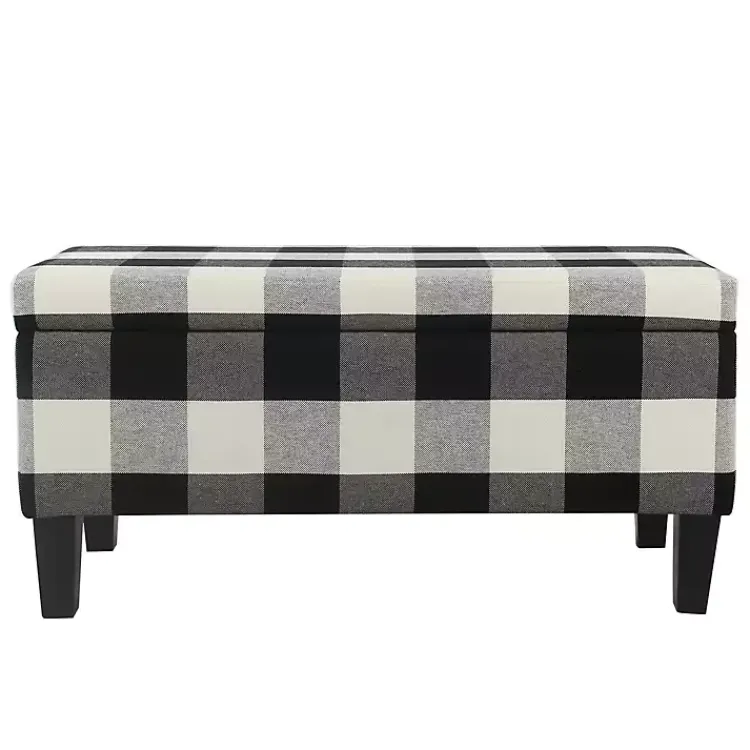 Kirklands Home Benches & Ottomans|Black Buffalo Check Storage Bench