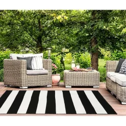 Kirklands Home Outdoor Rugs|Black Cabana Stripe Indoor/Outdoor Area Rug, 5x7