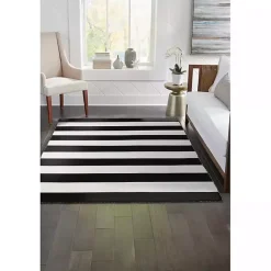Kirklands Home Outdoor Rugs|Black Cabana Stripe Indoor/Outdoor Area Rug, 5x7