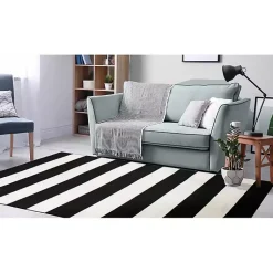 Kirklands Home Outdoor Rugs|Black Cabana Stripe Indoor/Outdoor Area Rug, 7x9