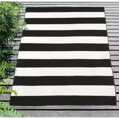 Kirklands Home Outdoor Rugs|Black Cabana Stripe Indoor/Outdoor Area Rug, 7x9
