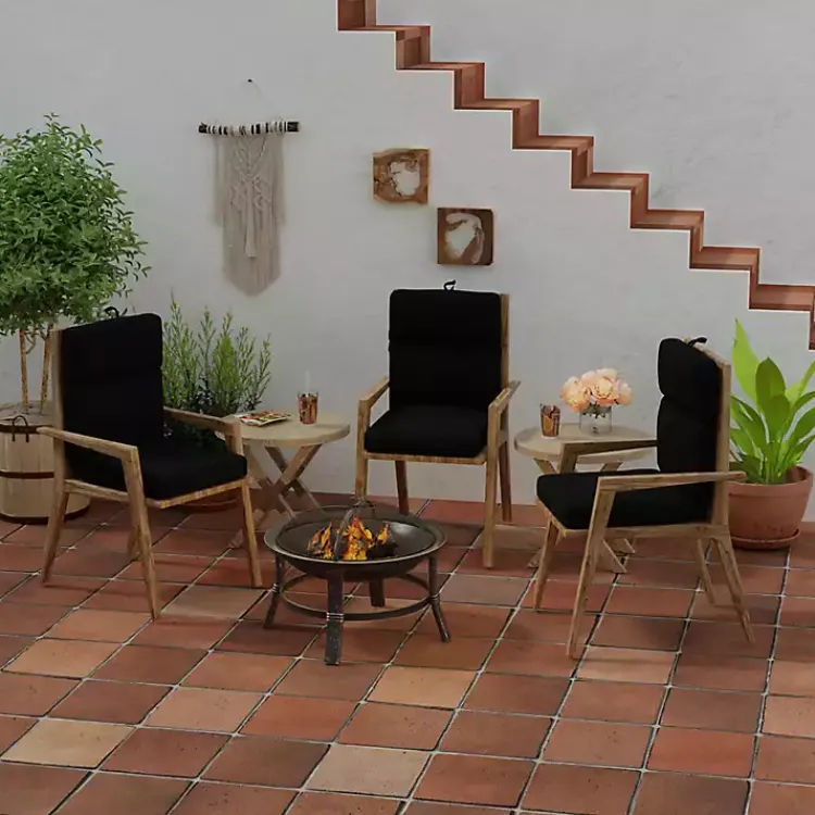 Kirklands Home Outdoor Cushions & Pillows|Canvas French Edge Outdoor Chair Cushion Black