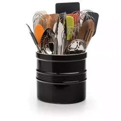 Kirklands Home Kitchen Storage|Ceramic Oversized Crock with Divider Black