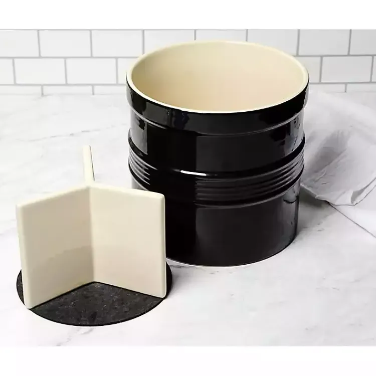 Kirklands Home Kitchen Storage|Ceramic Oversized Crock with Divider Black