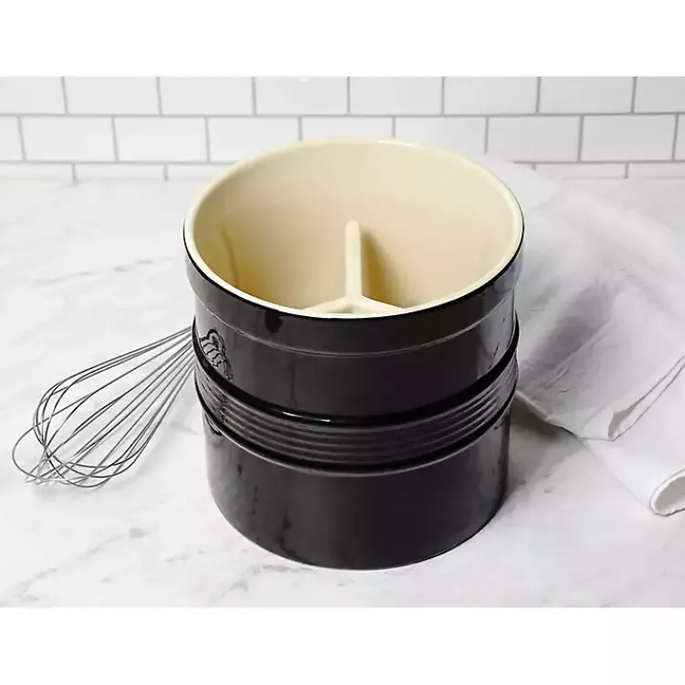 Kirklands Home Kitchen Storage|Ceramic Oversized Crock with Divider Black
