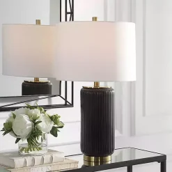 Kirklands Home Table Lamps|Black Ceramic Ribbed Table Lamp White