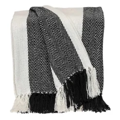 New Black Chalet Striped Fringe Throw Blankets & Throws
