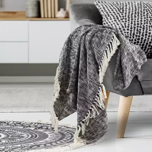 Sale Black Chambray Fringe Throw Blankets & Throws