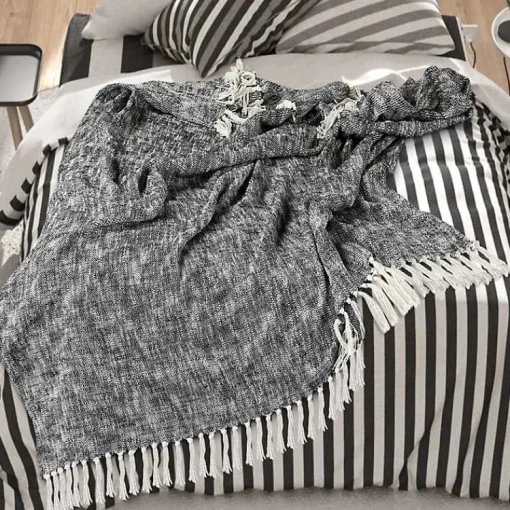 Sale Black Chambray Fringe Throw Blankets & Throws