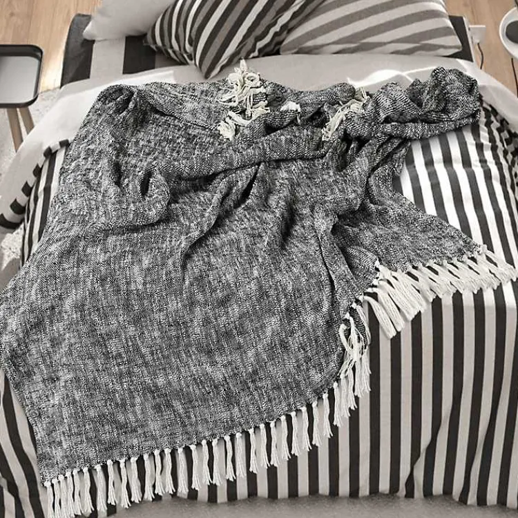 Sale Black Chambray Fringe Throw Blankets & Throws