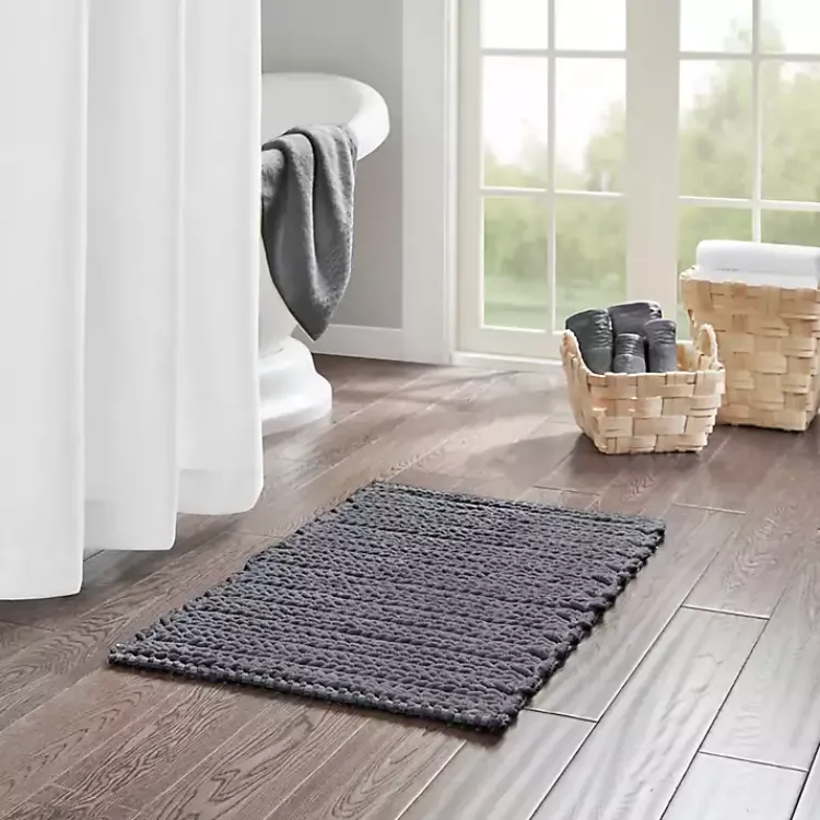Kirklands Home Bathroom Rugs|Chenille Chain Stitched Bath Mat, 40 in. Black