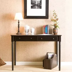 Kirklands Home Office Furniture|Classic 2-Drawer Wood Desk Black