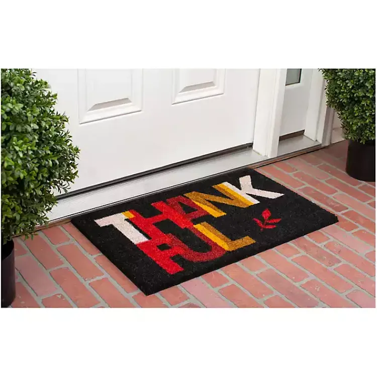 Black Colorblock Thankful Doormat Fall