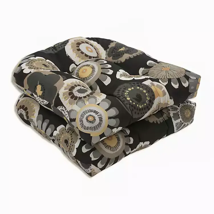 Kirklands Home Outdoor Cushions & Pillows|Black Crosby Wicker Chair Cushions, Set of 2