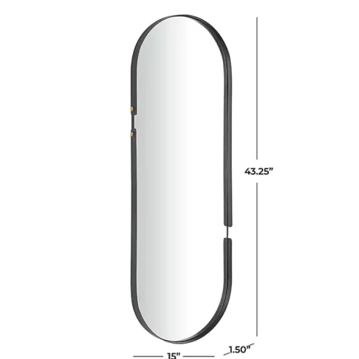 Kirklands Home Decorative Mirrors|Black Cut Metal Gold Accents Oblong Wall Mirror