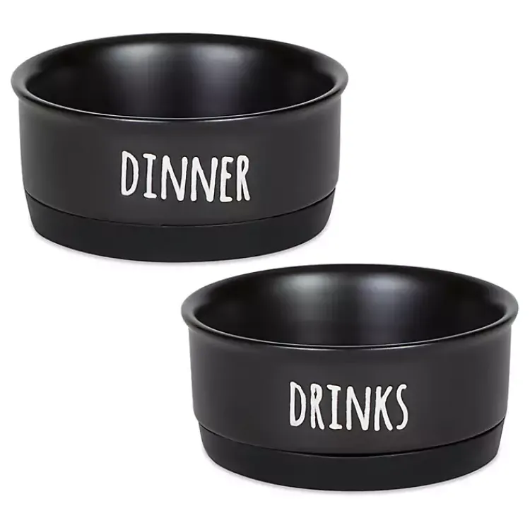 Kirklands Home Pet Dishes & Canisters|Dinner & Drinks 2-pc. Pet Bowl Set, 4 in. Black