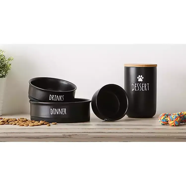 Kirklands Home Pet Dishes & Canisters|Dinner & Drinks 2-pc. Pet Bowl Set, 4 in. Black