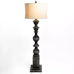 Kirklands Home Floor Lamps|Black Distressed Carved Floor Lamp Tan