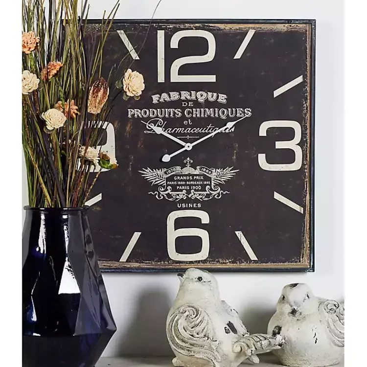 Kirklands Home Clocks|Black Distressed Wood Face Square Clock
