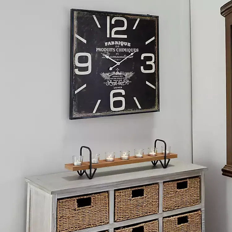 Kirklands Home Clocks|Black Distressed Wood Face Square Clock