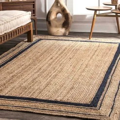 Kirklands Home Area Rugs|Black Double Border Braided Jute Area Rug, 5x8