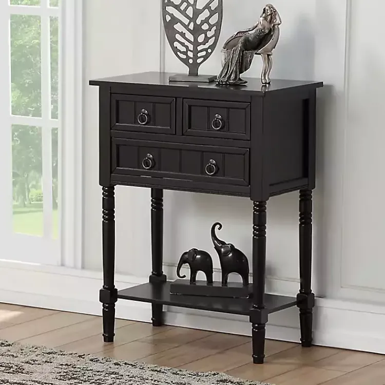 Kirklands Home Accent & End Tables|3-Drawer Turned Legs Accent Table Black