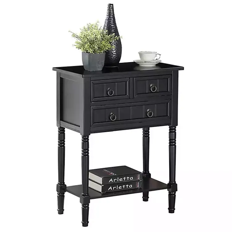 Kirklands Home Accent & End Tables|3-Drawer Turned Legs Accent Table Black