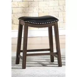 Kirklands Home Bar Stools & Counter Height Stools|Ella Saddle Counter Stool with Nailhead Trim Black