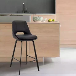 Kirklands Home Bar Stools & Counter Height Stools|Faux Leather Carise Swivel Bar Stool Black