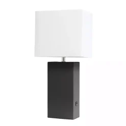 Kirklands Home Table Lamps|Faux Leather Charging Table Lamp Black