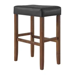 Kirklands Home Bar Stools & Counter Height Stools|Black Faux Leather Madison Walnut Stool Bar