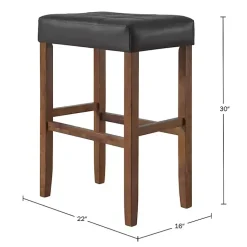 Kirklands Home Bar Stools & Counter Height Stools|Black Faux Leather Madison Walnut Stool Bar