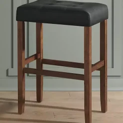 Kirklands Home Bar Stools & Counter Height Stools|Black Faux Leather Madison Walnut Stool Bar