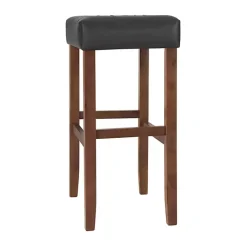 Kirklands Home Bar Stools & Counter Height Stools|Black Faux Leather Madison Walnut Stool Bar