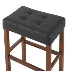 Kirklands Home Bar Stools & Counter Height Stools|Black Faux Leather Madison Walnut Stool Bar