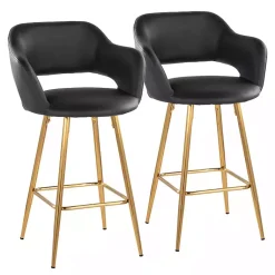 Kirklands Home Bar Stools & Counter Height Stools|Faux Leather Marge Counter Stools, Set of 2 Black