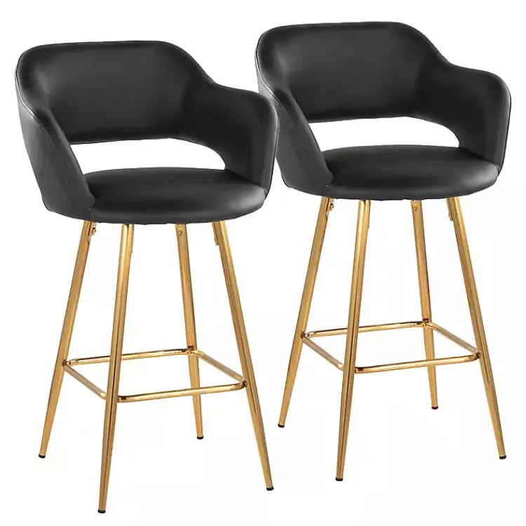 Kirklands Home Bar Stools & Counter Height Stools|Faux Leather Marge Counter Stools, Set of 2 Black