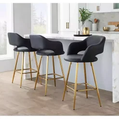 Kirklands Home Bar Stools & Counter Height Stools|Faux Leather Marge Counter Stools, Set of 2 Black
