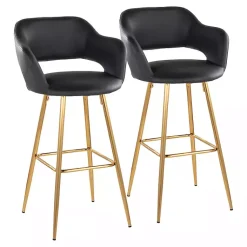Kirklands Home Bar Stools & Counter Height Stools|Faux Leather Marge Bar Stools, Set of 2 Black