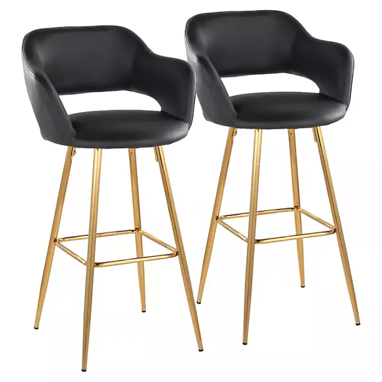 Kirklands Home Bar Stools & Counter Height Stools|Faux Leather Marge Bar Stools, Set of 2 Black